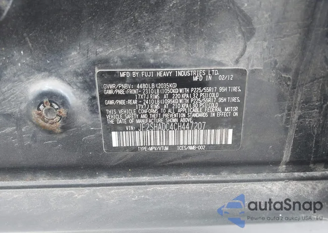 JF2SHADC4CH447207: 42705528