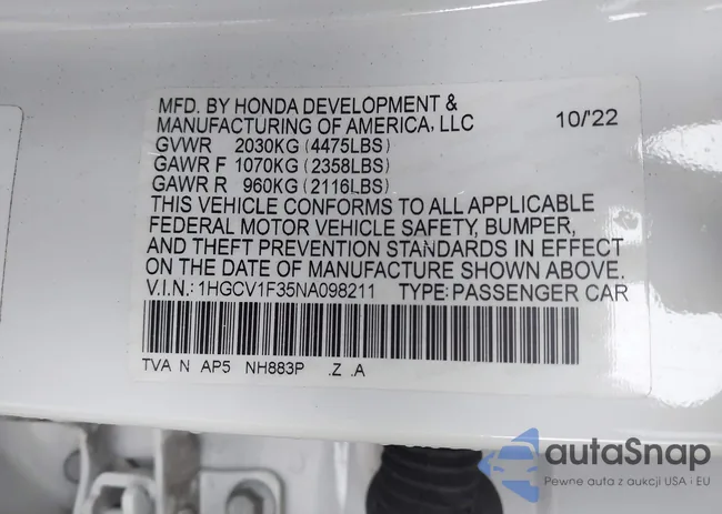 1HGCV1F35NA098211: 42705532
