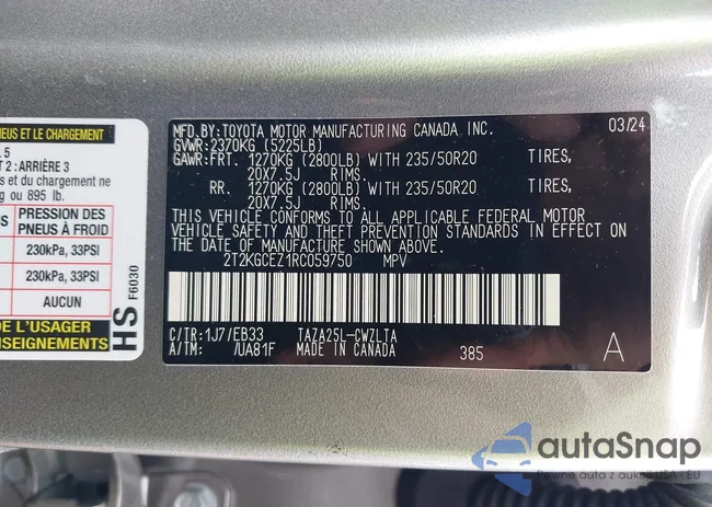 2T2KGCEZ1RC059750: 42705595