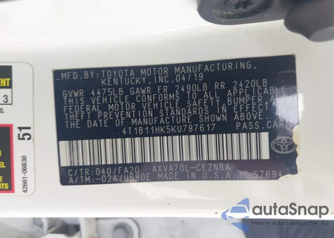 4T1B11HK5KU787617: 42705723