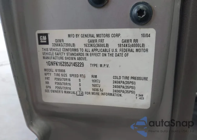 1GNFK16Z85J145229: 42706478