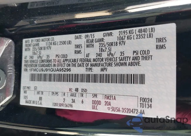 1FMCU9J91GUA95296: 42706512