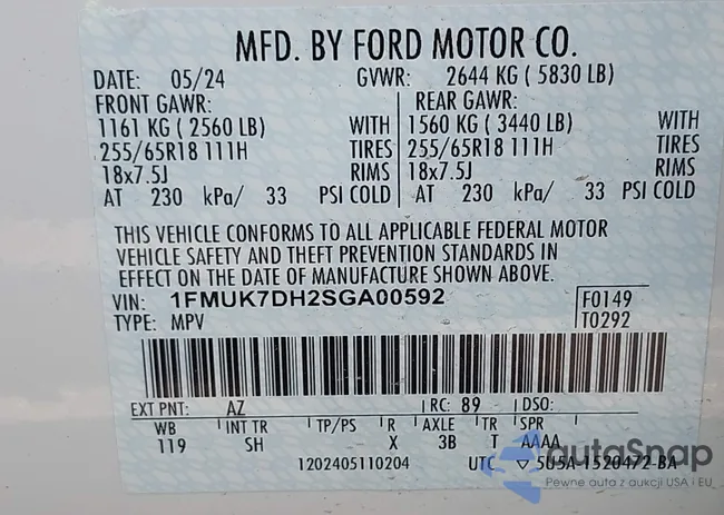 1FMUK7DH2SGA00592: 42706527