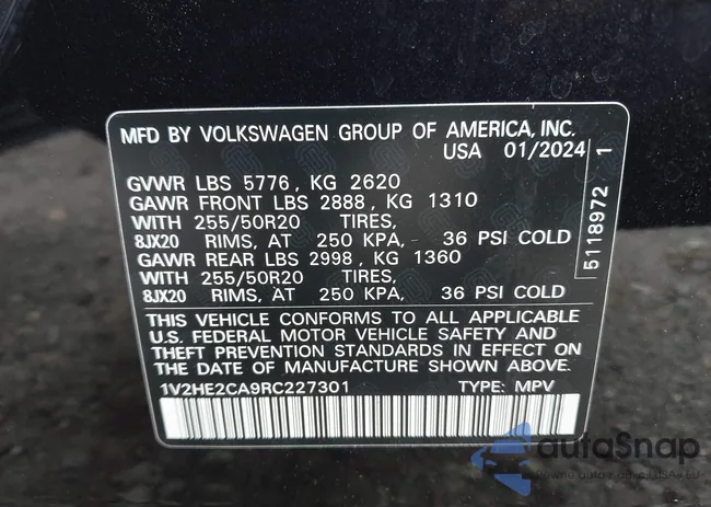 1V2HE2CA9RC227301: 42706589