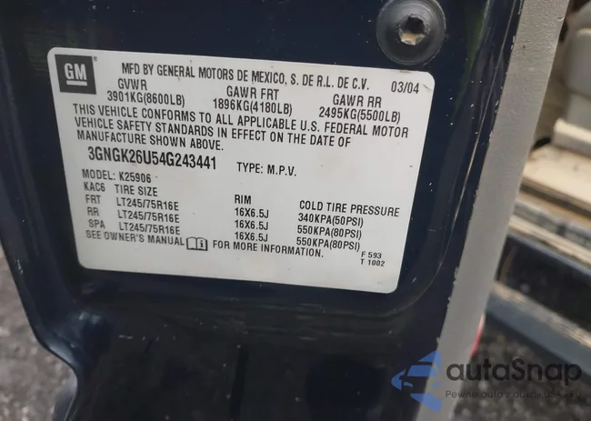 3GNGK26U54G243441: 42706672