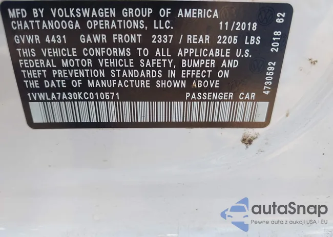 1VWLA7A30KC010571: 42706778