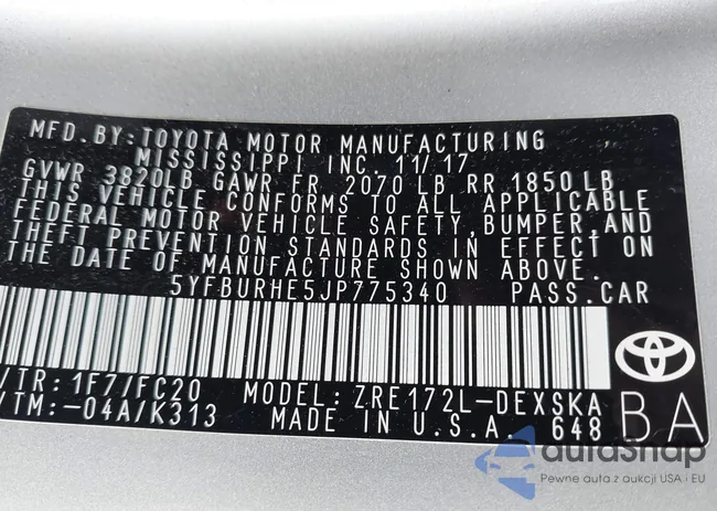 5YFBURHE5JP775340: 42707317