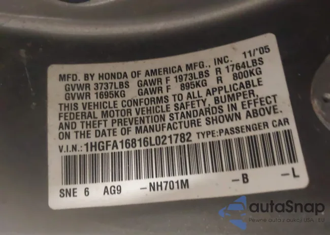 1HGFA16816L021782: 42707429