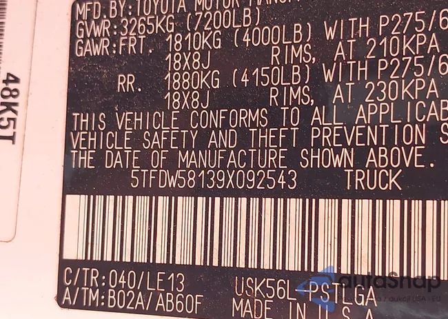 5TFDW58139X092543: 42707532