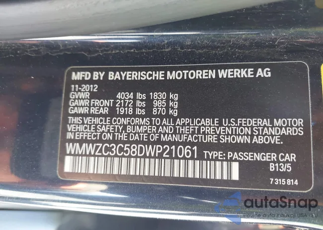 WMWZC3C58DWP21061: 42707537