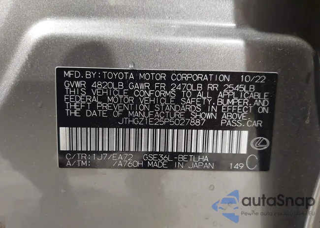 JTHGZ1E25P5027887: 42706947