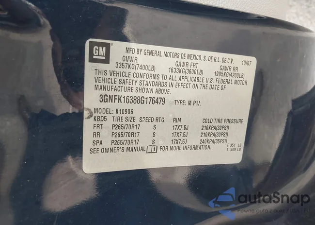 3GNFK16388G176479: 42707009