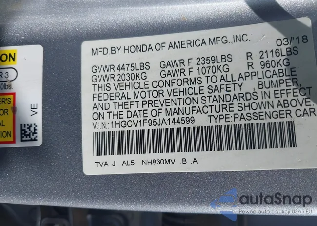 1HGCV1F95JA144599: 42707065