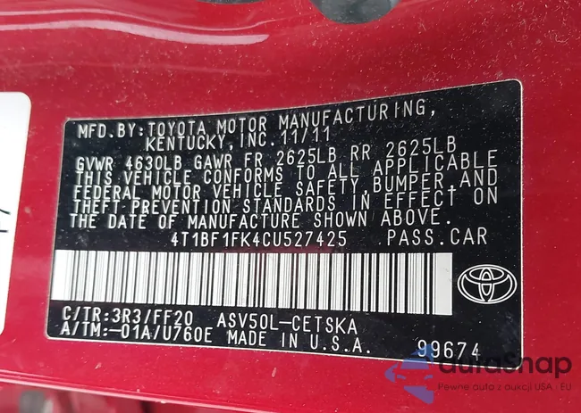 4T1BF1FK4CU527425: 42707081