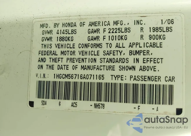 1HGCM56716A071165: 42708446