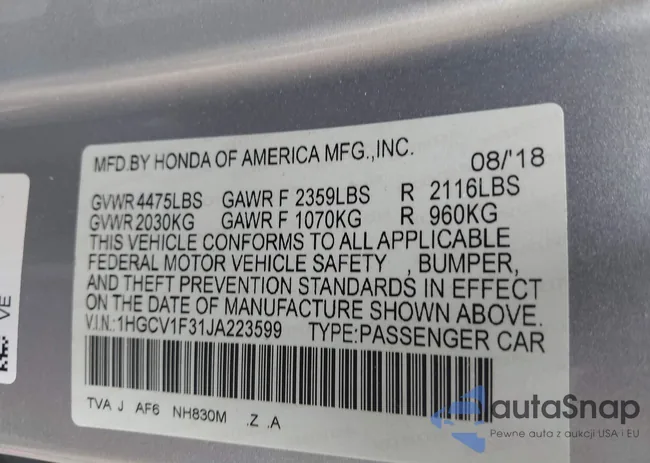 1HGCV1F31JA223599: 42708772