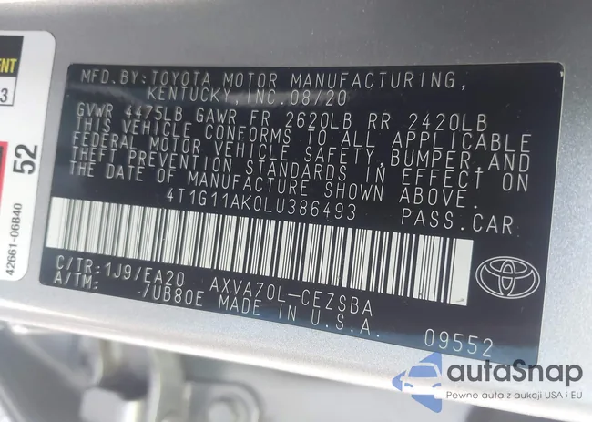 4T1G11AK0LU386493: 42708115