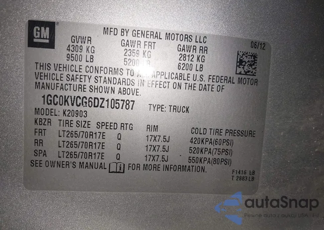 1GC0KVCG6DZ105787: 42708218