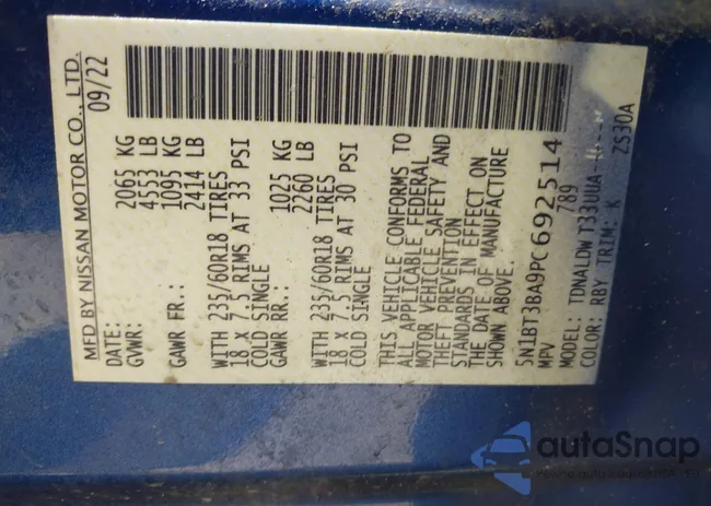 5N1BT3BA9PC692514: 42709812