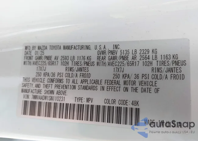 7MMVAADW1SN110231: 42709045