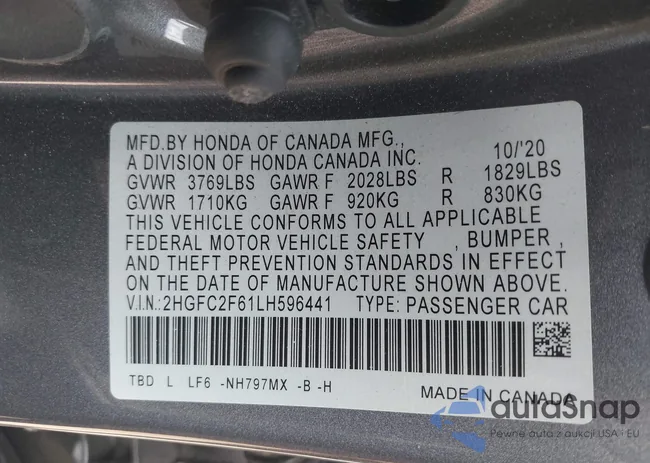 2HGFC2F61LH596441: 42709053