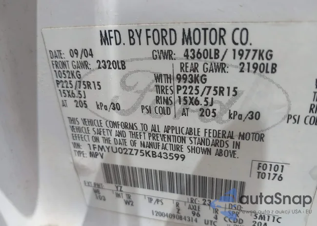 1FMYU02Z75KB43599: 42710363