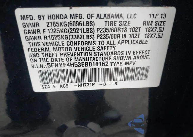 5FNYF4H53EB016162: 42710463