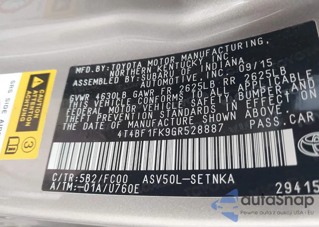 4T4BF1FK9GR528887: 42710513