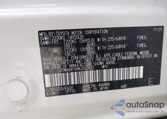 JTMB6RFVXMJ012932: 42710565