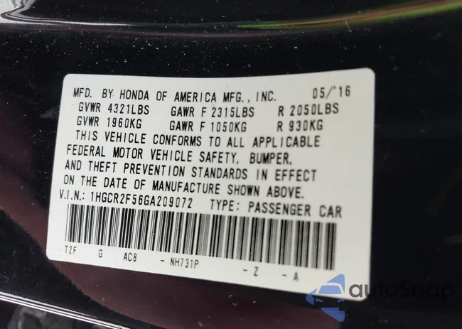 1HGCR2F56GA209072: 42710073