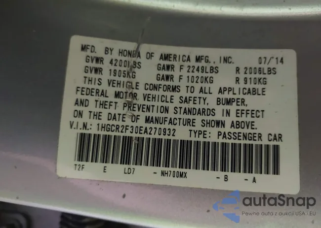 1HGCR2F30EA270932: 42710080