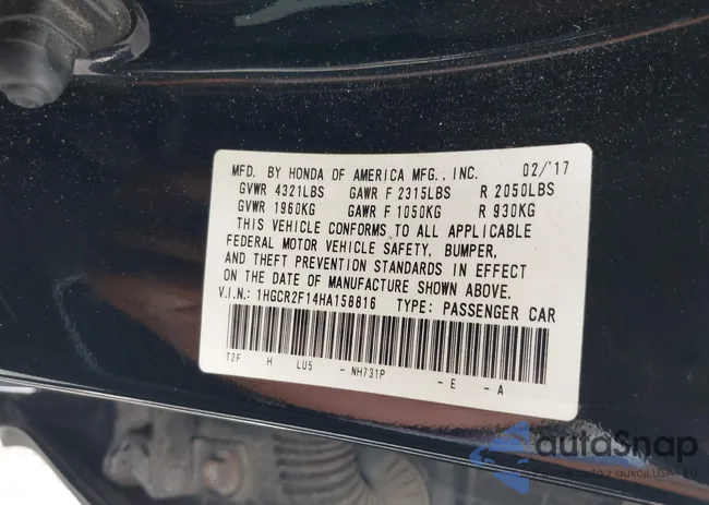 1HGCR2F14HA158816: 42710175