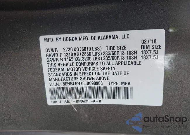 5FNRL6H78JB090908: 42711307