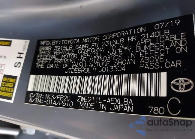 JTDEBRBE1LJ013304: 42711345