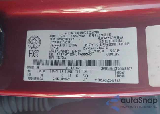 1FTFW1E54JFA99343: 42711365