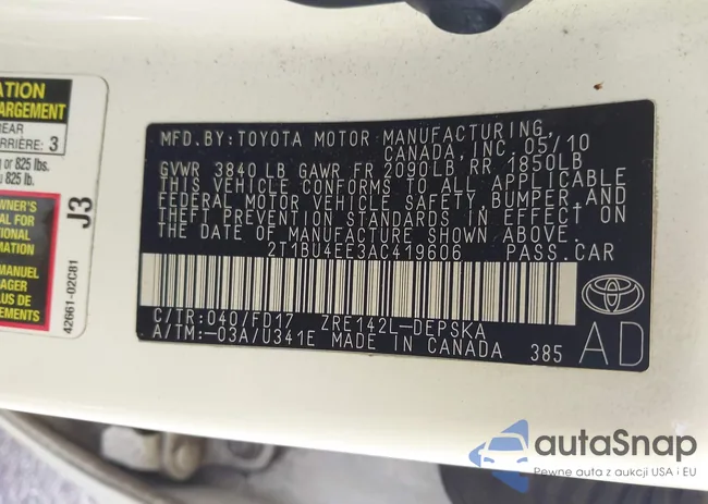 2T1BU4EE3AC419606: 42711628