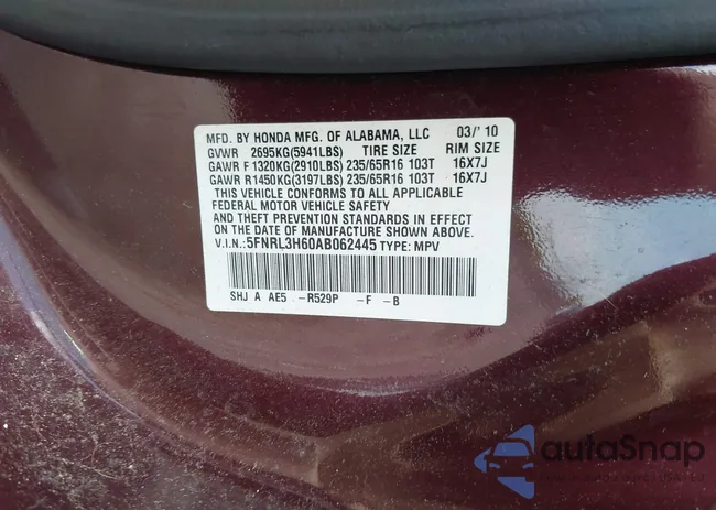 5FNRL3H60AB062445: 42710897