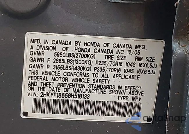 2HKYF18656H518133: 42711046