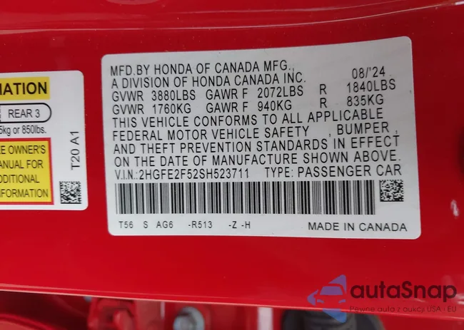 2HGFE2F52SH523711: 42711129