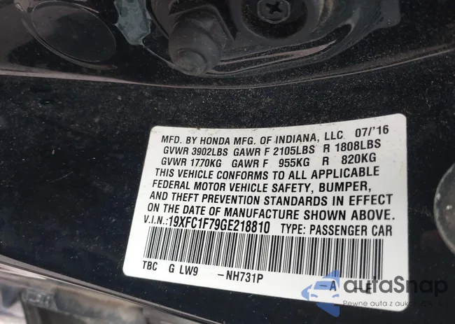 19XFC1F79GE218810: 42711222