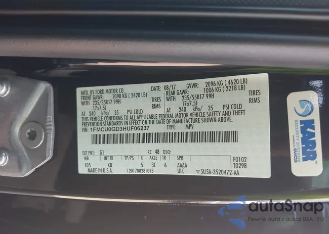 1FMCU0GD3HUF06237: 42712232