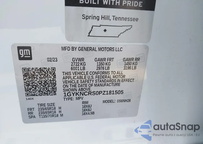 1GYKNCRS0PZ181505: 42712315