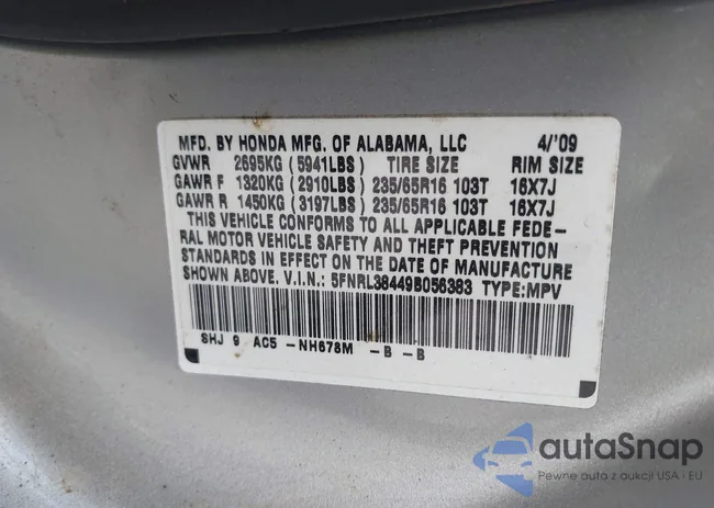 5FNRL38449B056383: 42712345