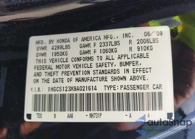 1HGCS123X9A021614: 42712615