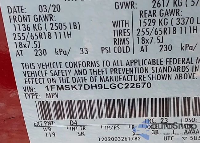 1FMSK7BH9LGC22670: 42712665