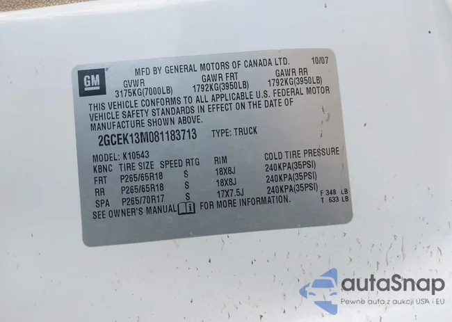 2GCEK13M081183713: 42711985