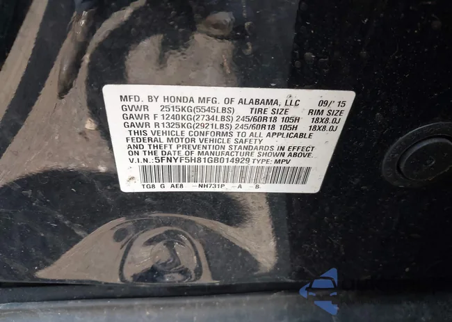 5FNYF5H81GB014929: 42712134