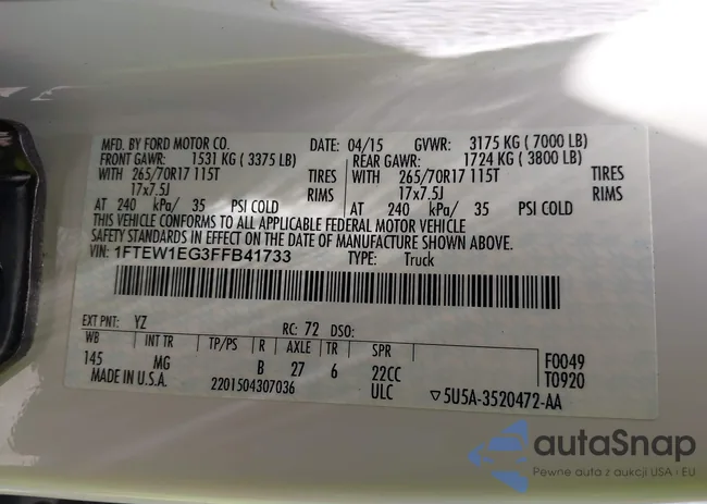 1FTEW1EG3FFB41733: 42712200