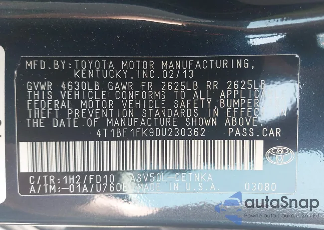 4T1BF1FK9DU230362: 42714259