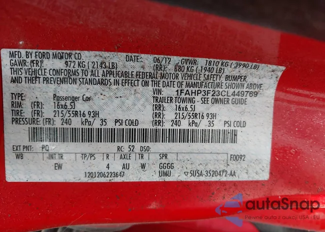 1FAHP3F23CL449769: 42714701